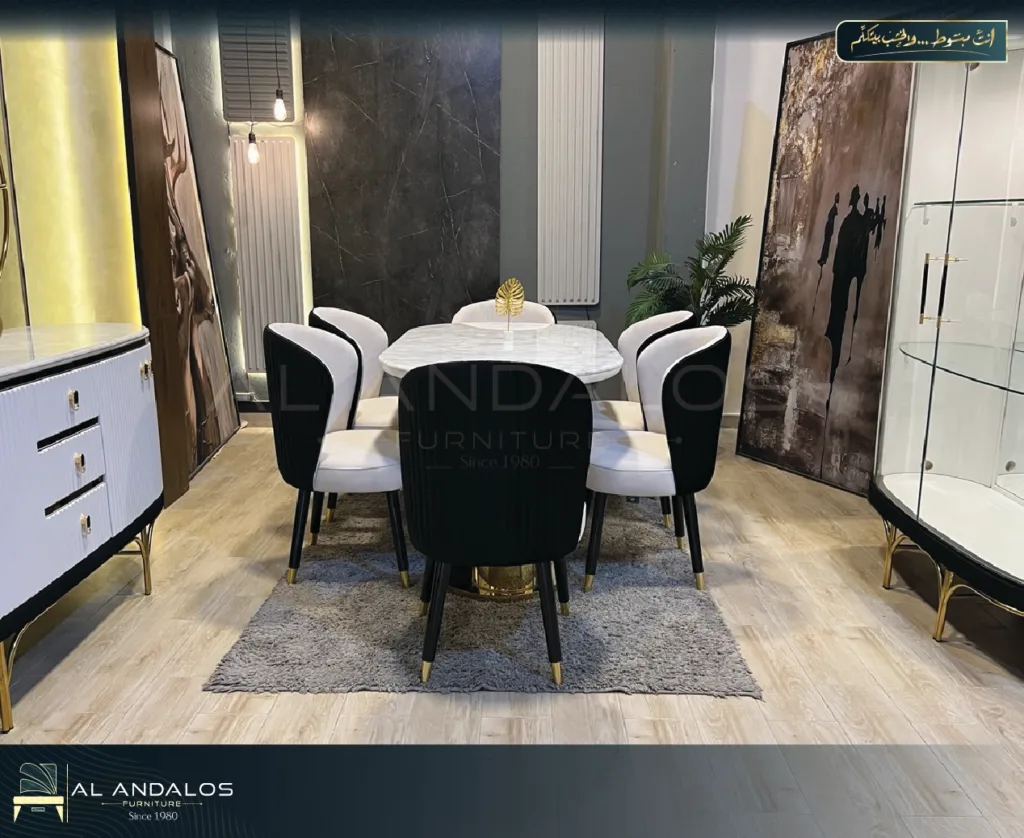 غرفة سفرة لي لي إس تي Lili ST Dining Room | تصميم فاخر برخام وإستانلس ذهبي