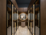 دريسينج Veloura U مودرن بإضاءات LED راقية وقشرة طبيعية مع وحدات تخزين علوية وتصميم U Shape فاخر.