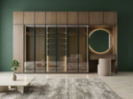 دريسينج Veloura U مودرن بإضاءات LED راقية وقشرة طبيعية مع وحدات تخزين علوية وتصميم U Shape فاخر.