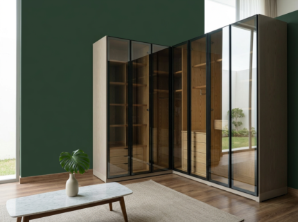 دريسينج Smart L Shape مودرن بإضاءة LED هادئة وتقسيمات ذكية بتصميم فاخر وعصري.